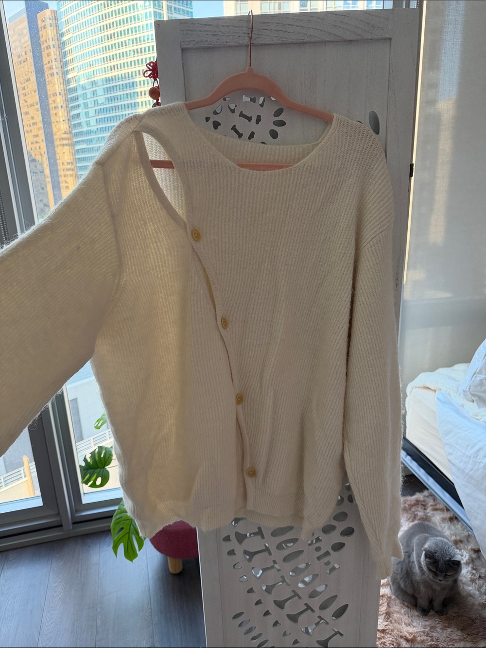 Jacquemus Cream Asymmetric Button Knit Cardigan as worn by Kim Taehyung ♥️